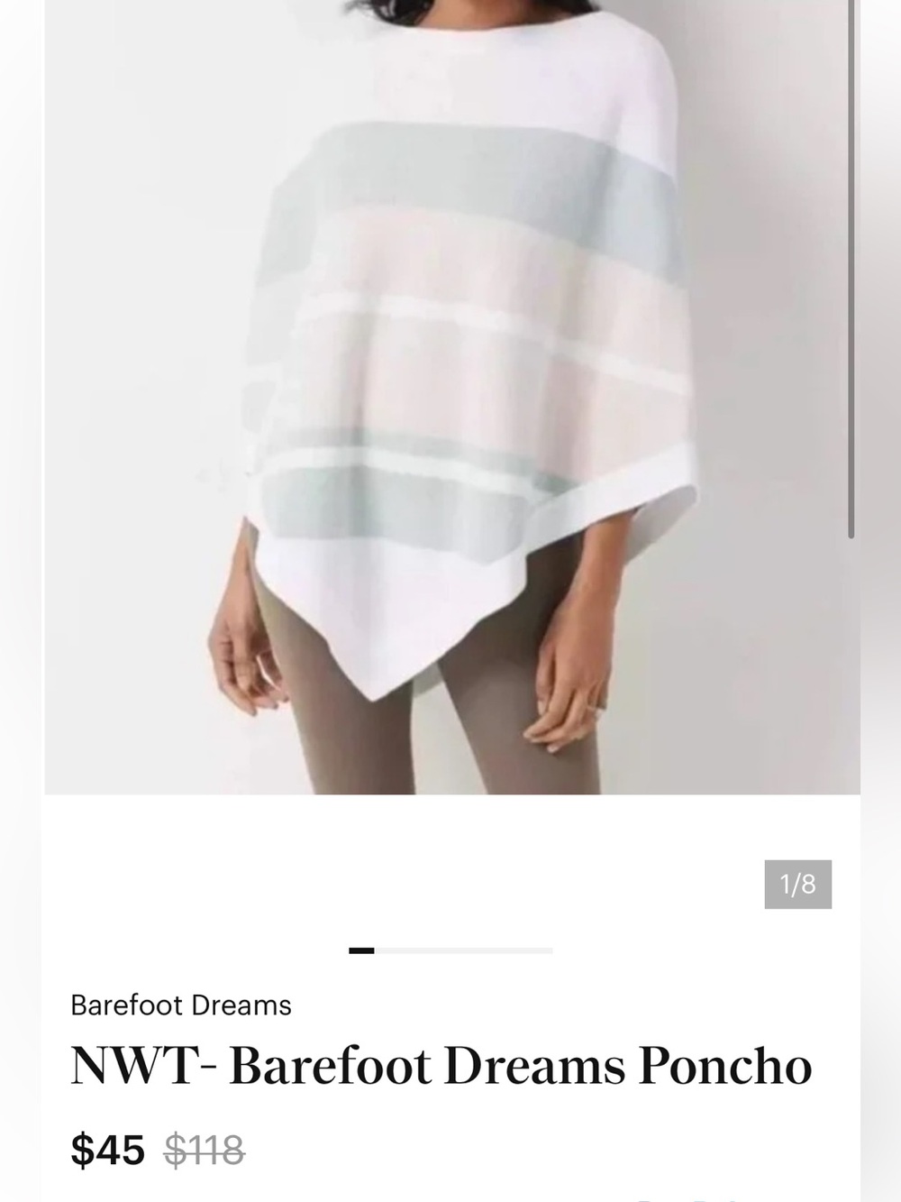 Barefoot Dreams Striped Poncho in White and Light Gray